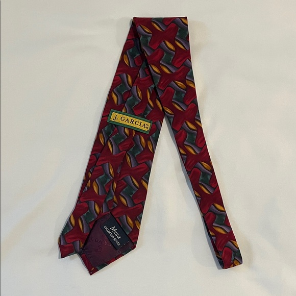 J. Garcia Red and Blue Geometric Men's Tie - Picture 2 of 3